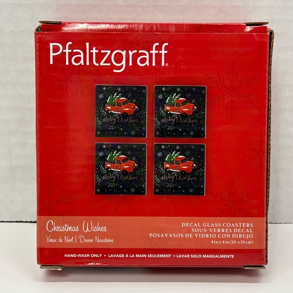 Christmas Tree Coasters Set of 4 Holiday Drink Dinnerware Cork Red Farm Truck - Picture 3 of 10